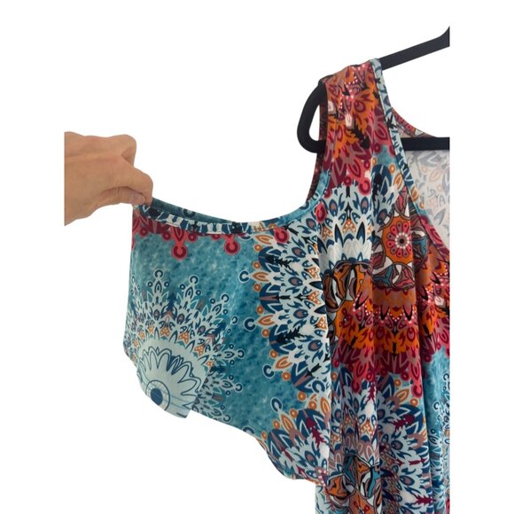 Medallion Print Ultra-Soft Cold Shoulder Swing Dress w/Pockets Size 5X Plus Size - Picture 5 of 8